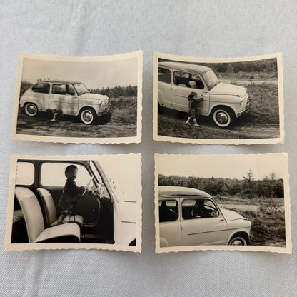 Child with Fiat 600 Car Photo Photograph Print Snapshot Lot 4x Vintage