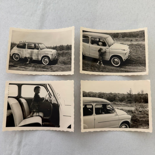 Child with Fiat 600 Car Photo Photograph Print Snapshot Lot 4x Vintage