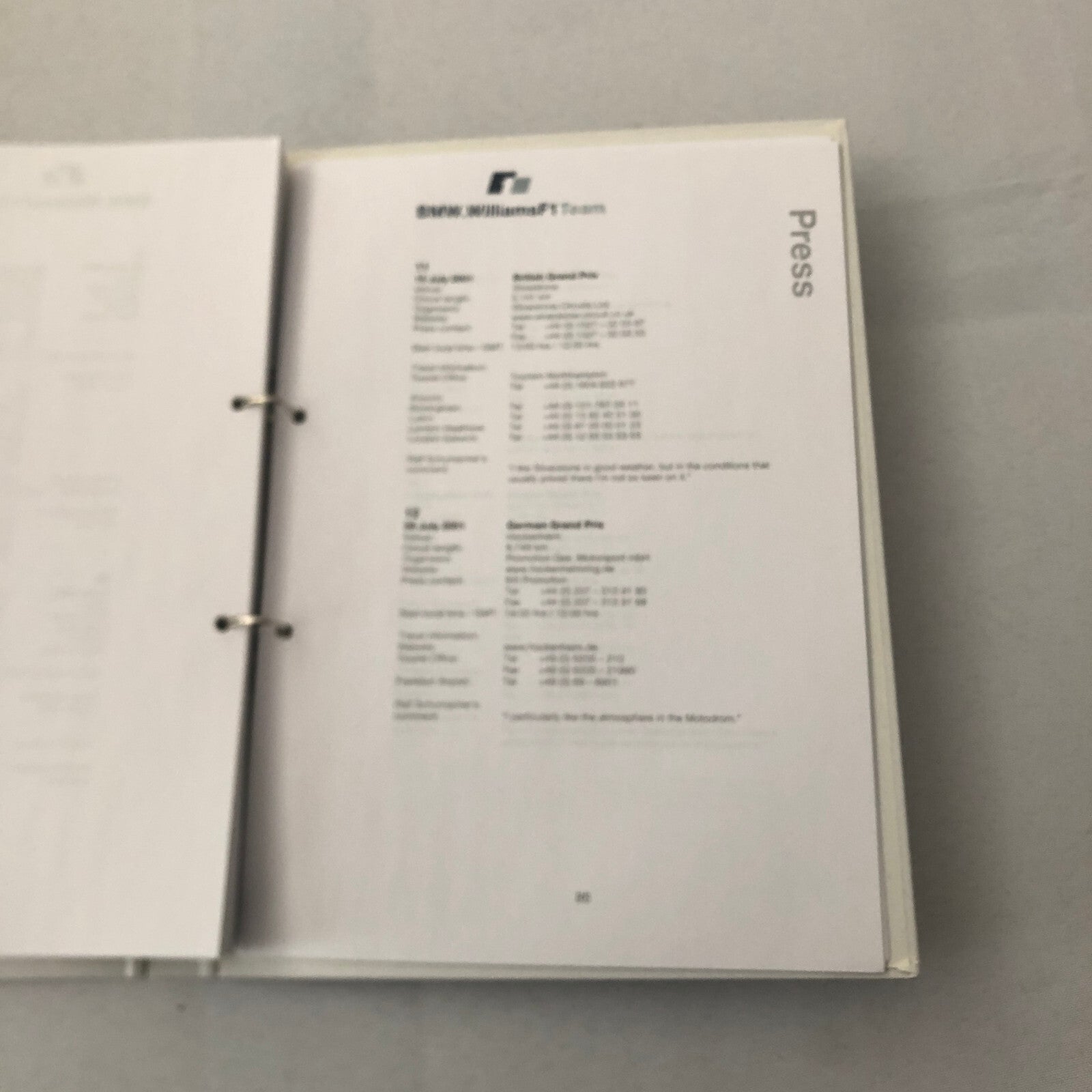 2001 BMW Williams F1 Team Press Kit Brochure Ralf Schumacher Juan Pablo Montoya