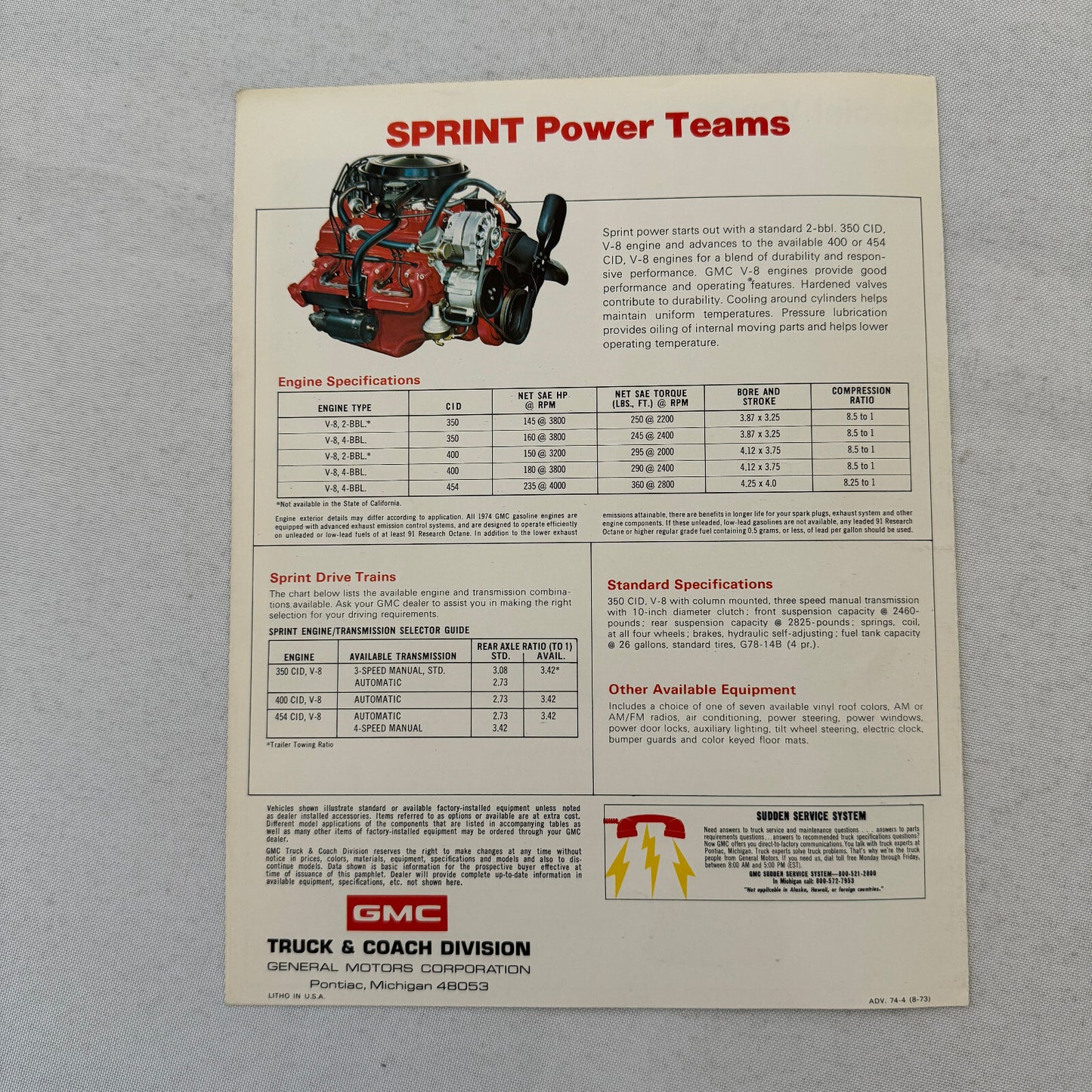 1974 GMC Sprint Pickup Sales Brochure Catalog Advertising Vintage
