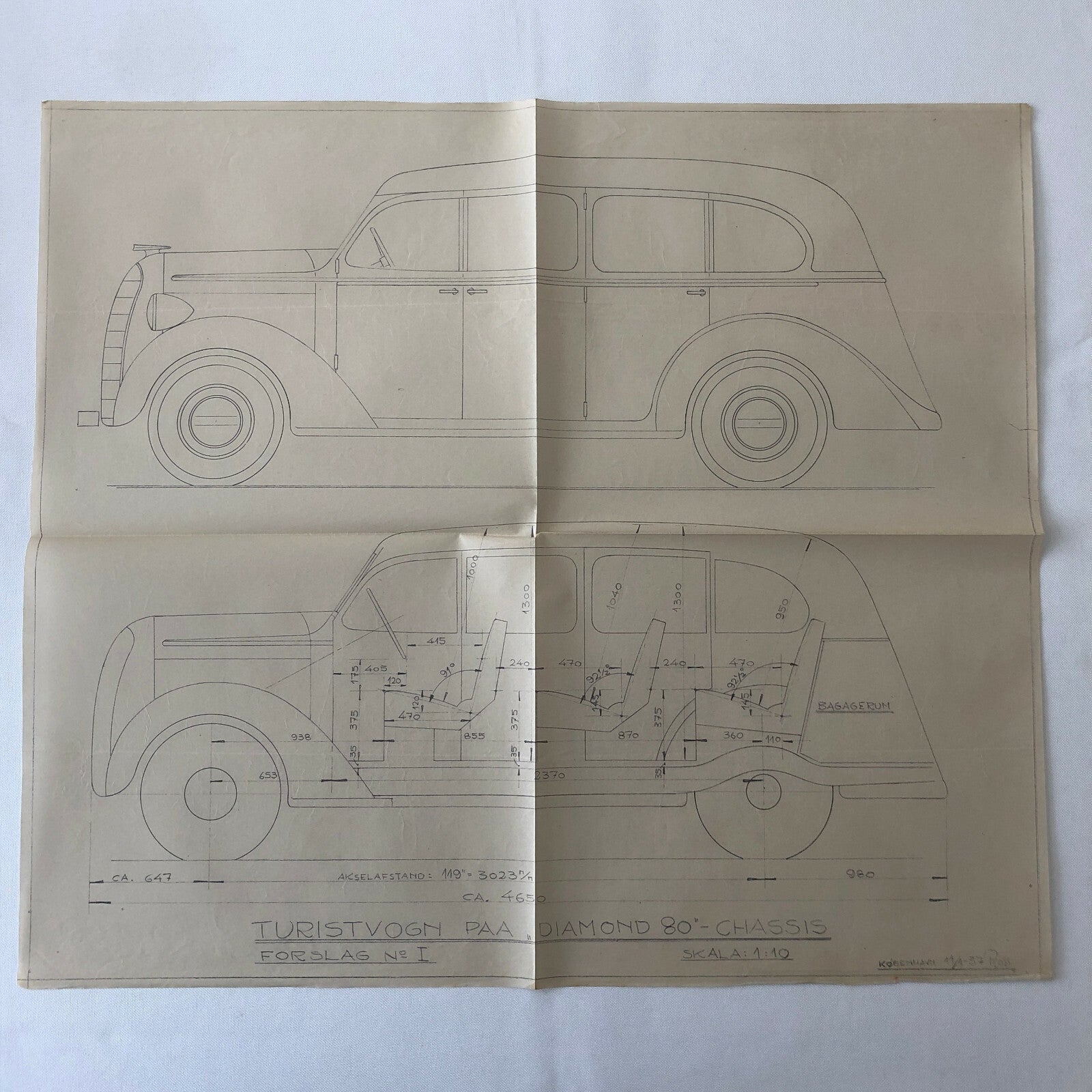 1937 Coachbuilder Car Design Blueprint Rendering Blue Print 6 Door Limousine 