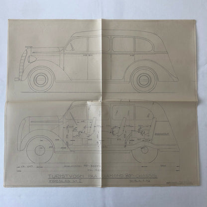 1937 Coachbuilder Car Design Blueprint Rendering Blue Print 6 Door Limousine 