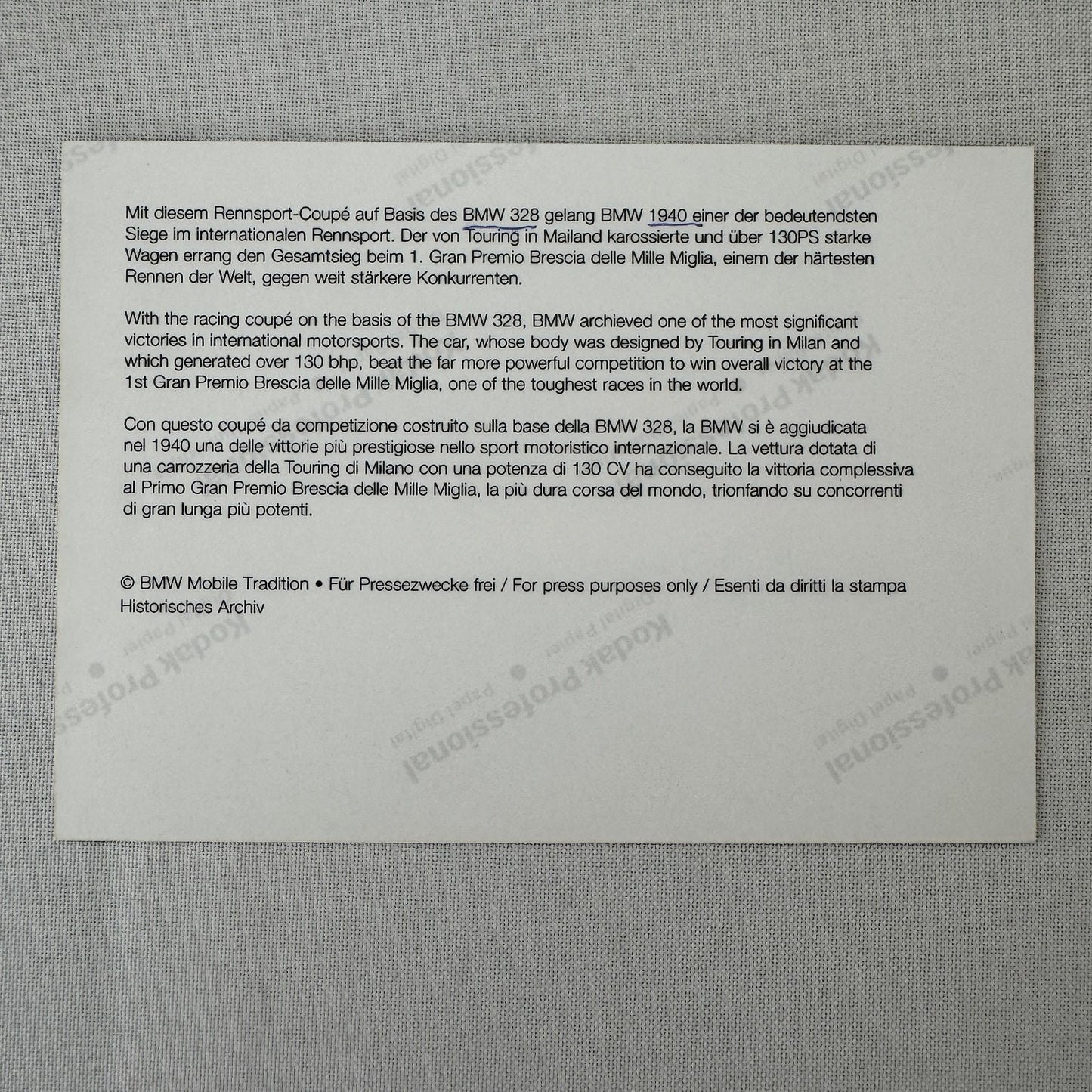 1940 BMW 328 Racing Car Factory Press Photo Photograph Modern Print