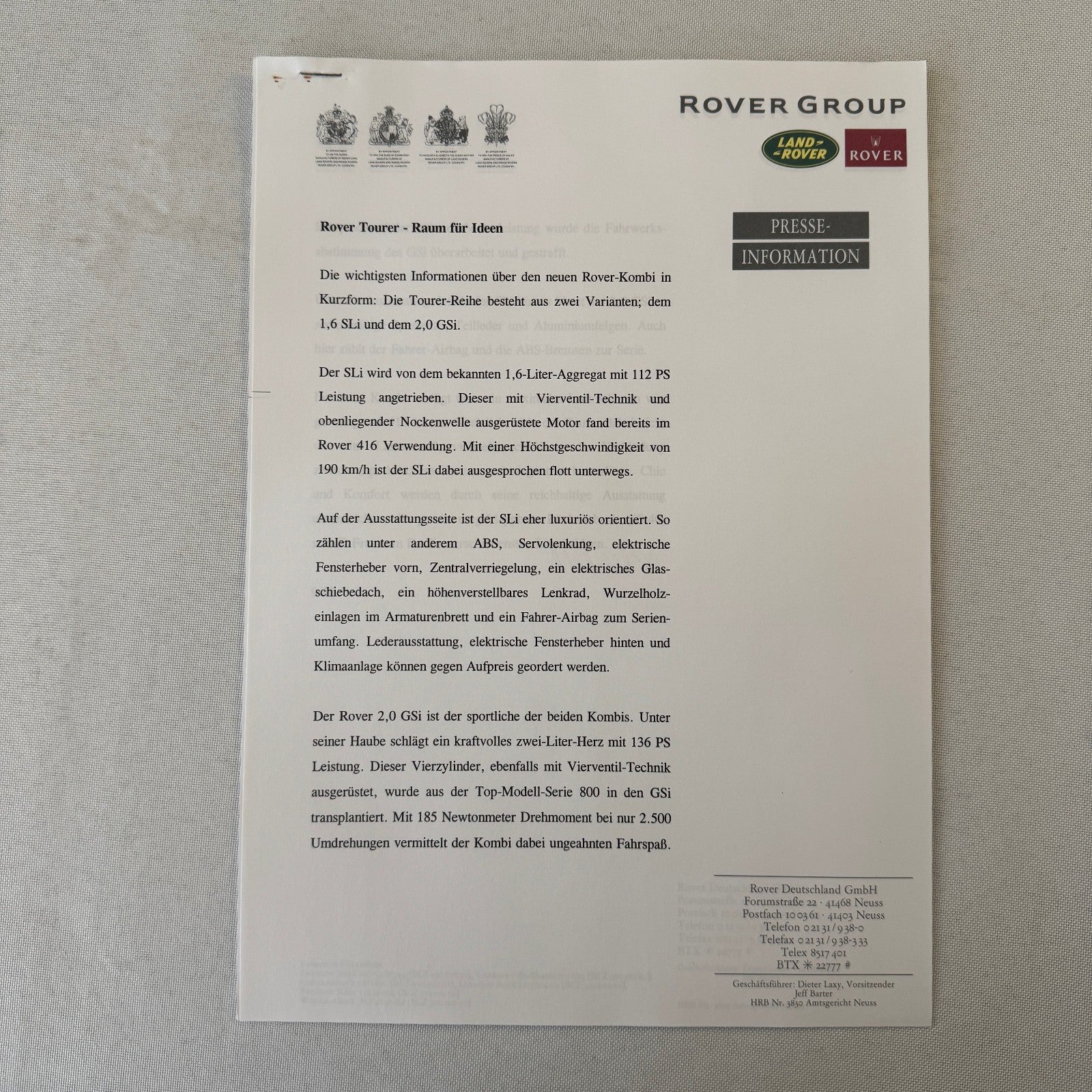 1995 1996 Rover Land Rover Press Kit Mini Cooper MG MGF Range Rover GERMAN