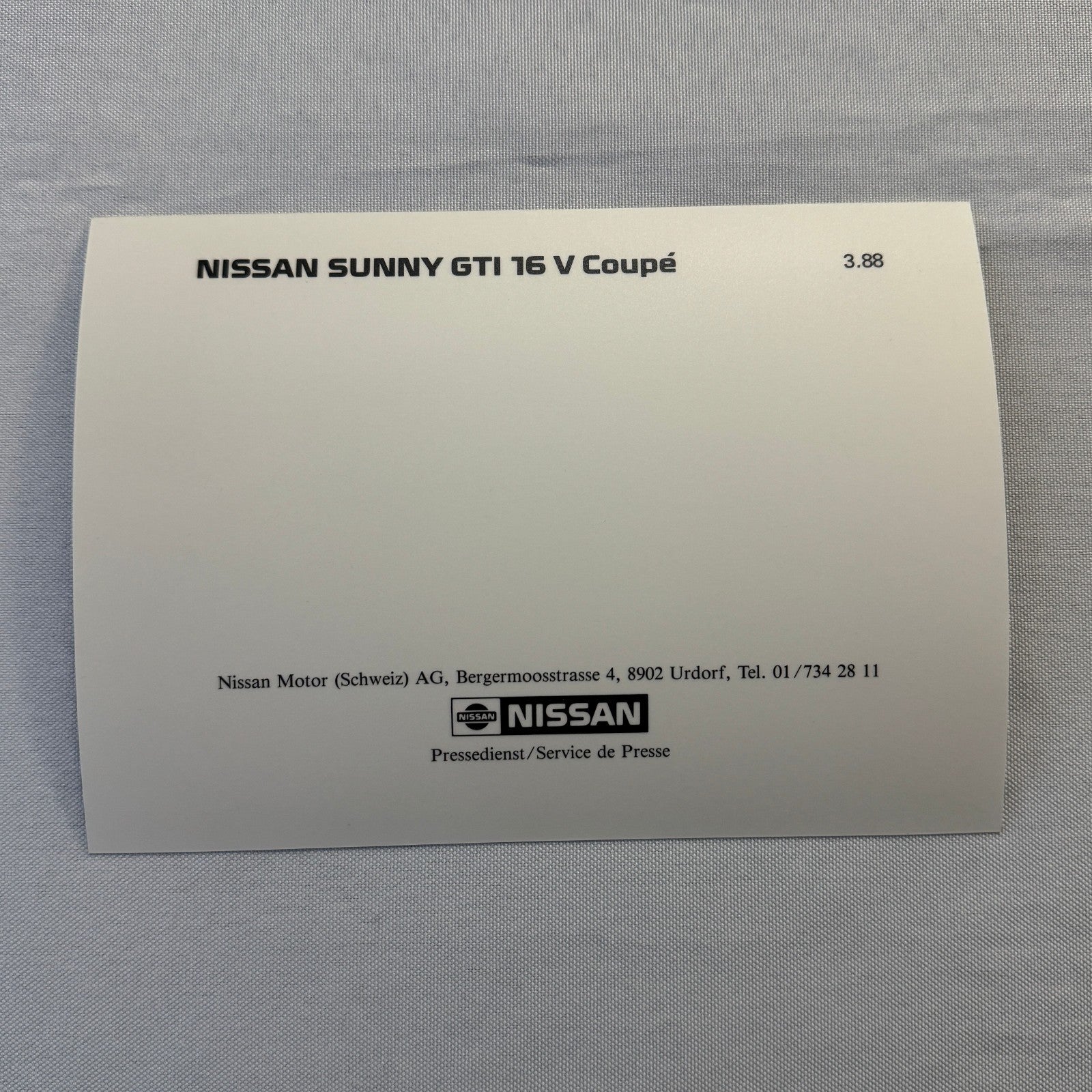 Nissan Sunny GTi 16V Coupe Car Factory Press Photo Photograph Swiss Vintage 1988