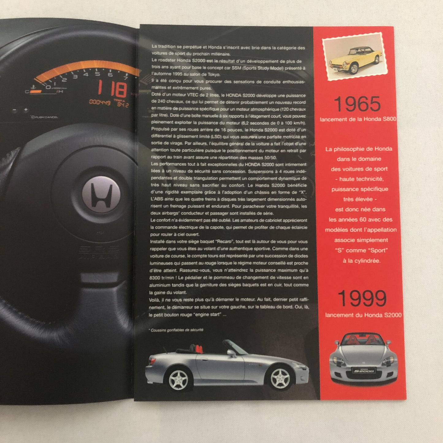 1999 Honda S2000 Roadster Car Sales Brochure Catalog