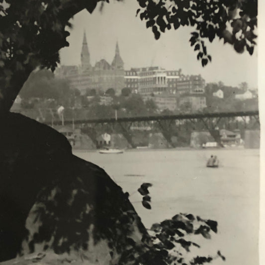 Antique Glass Plate Lantern Slide Photo Landscape Building Lake River