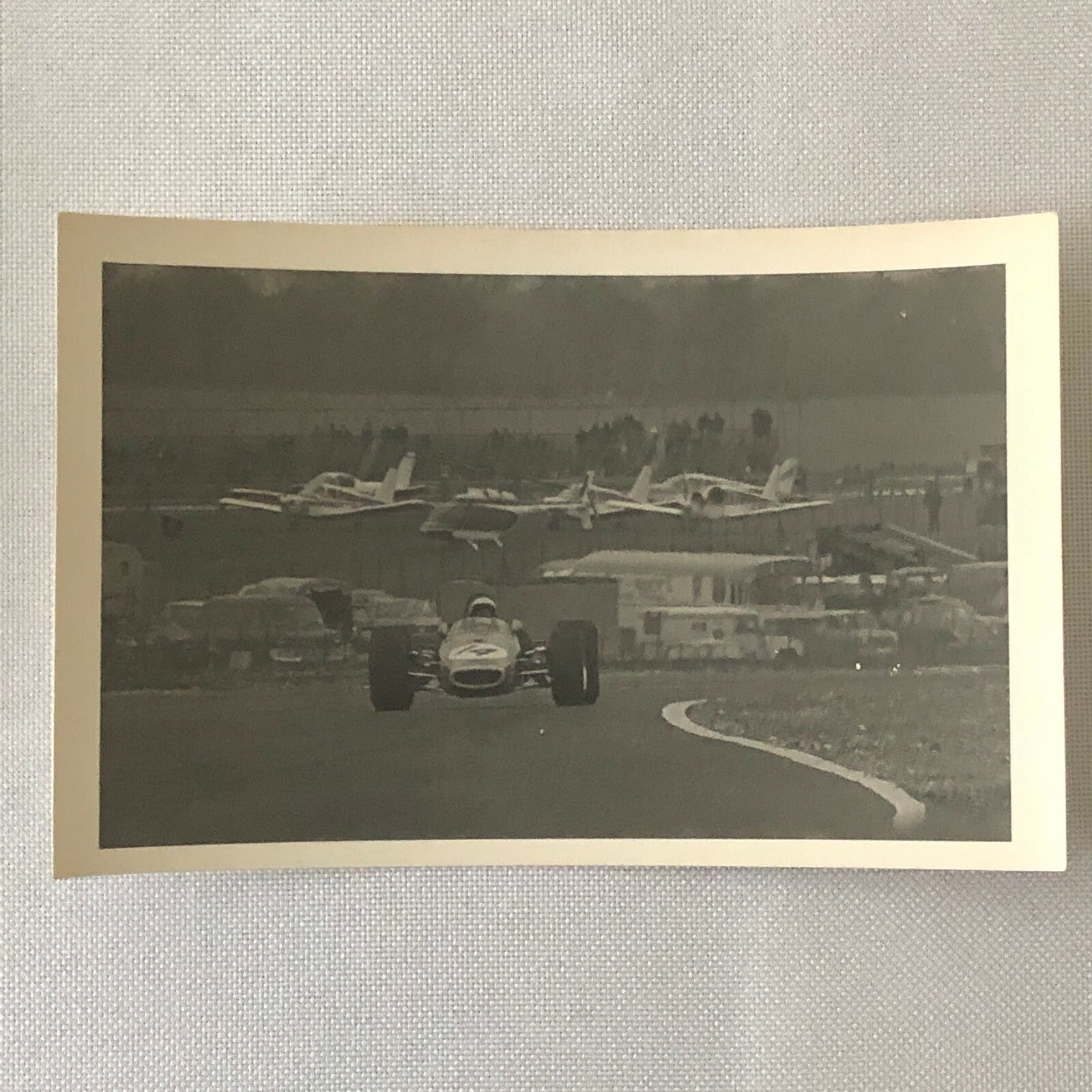 Vintage Racing Car Photo Photograph Print - Aircraft Planes in Background 