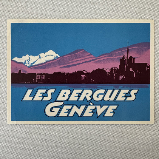 Vintage Travel Luggage Label Les Bergues Geneve Geneva Switzerland