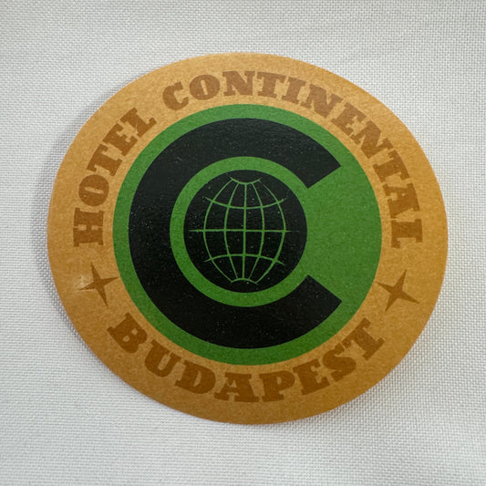 Vintage Travel Luggage Label Hotel Continetnal Budapest Hungary