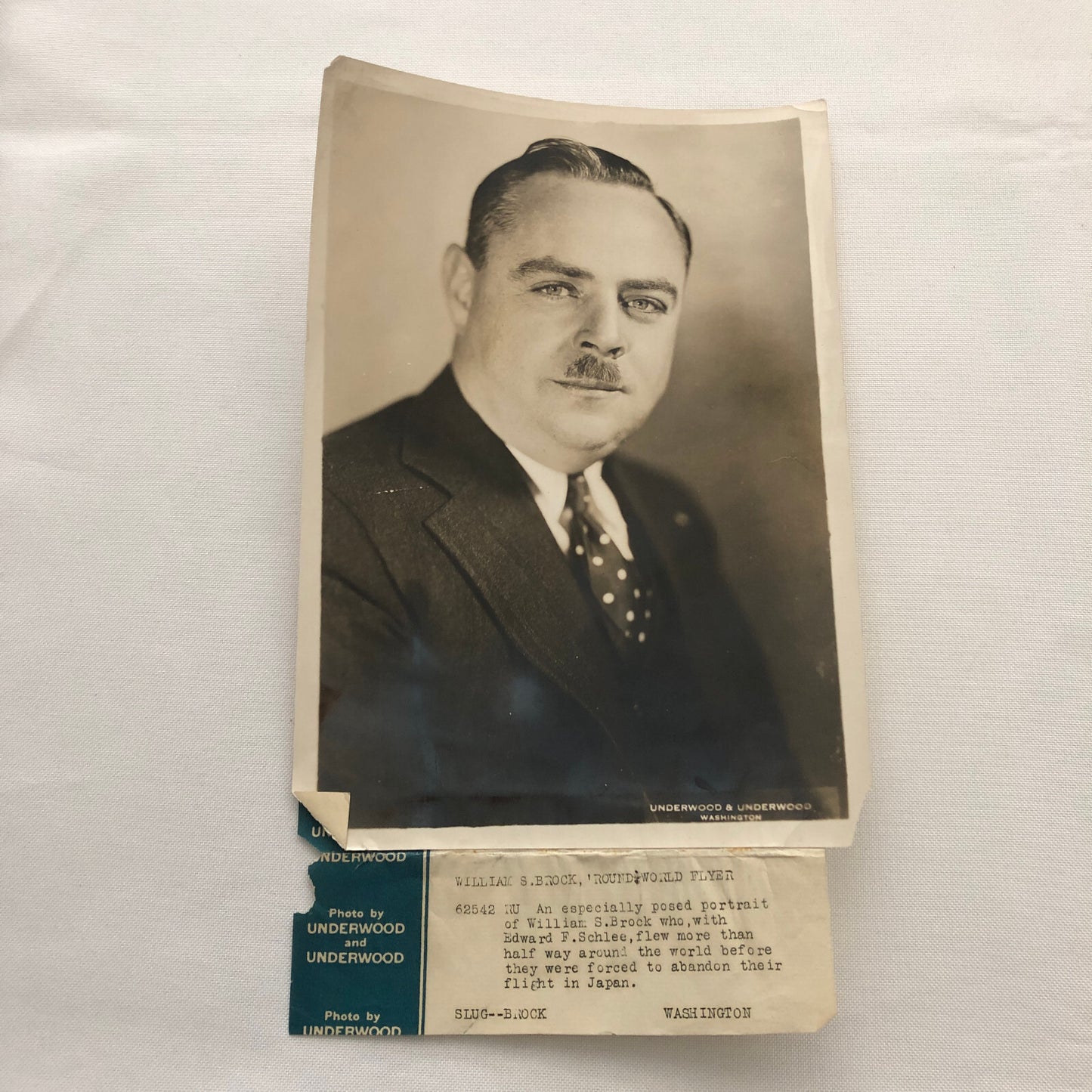 Press Photo Photograph Aviator Pilot William S Brock Underwood & Underwood