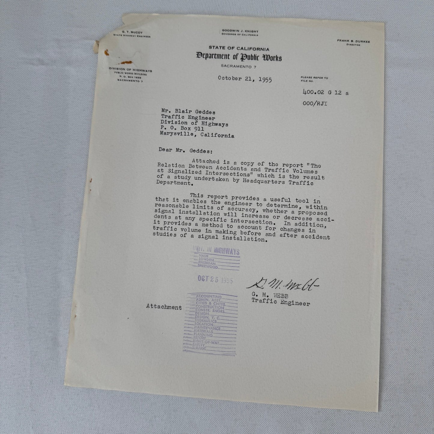 1955 California Traffic Accident Civil Engineering Road Construction Study