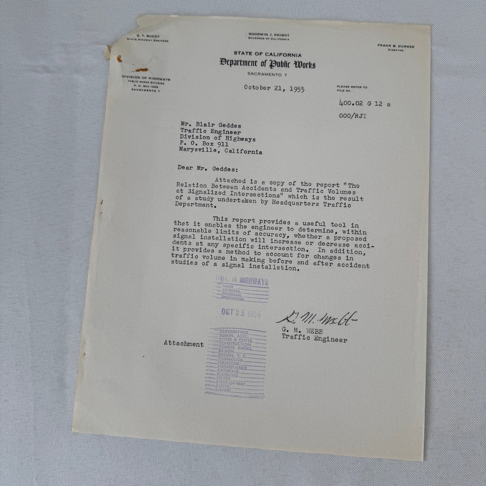 1955 California Traffic Accident Civil Engineering Road Construction Study