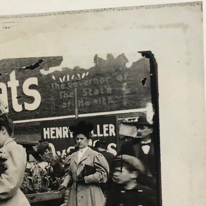 Antique Glass Plate Lantern Slide Photo Man Woman Child in Market Beard