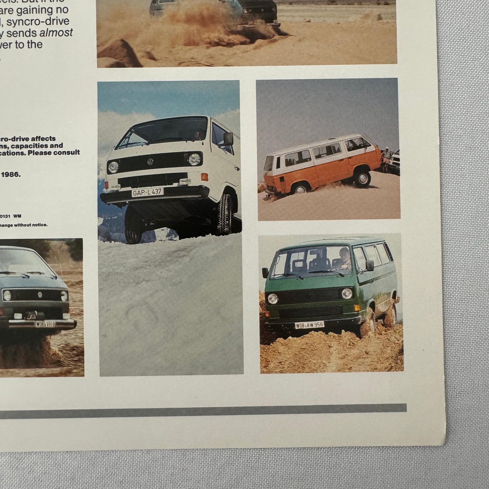 1986 Volkswagen VW Vanagon Van Syncro Drive Sales Sheet Brochure
