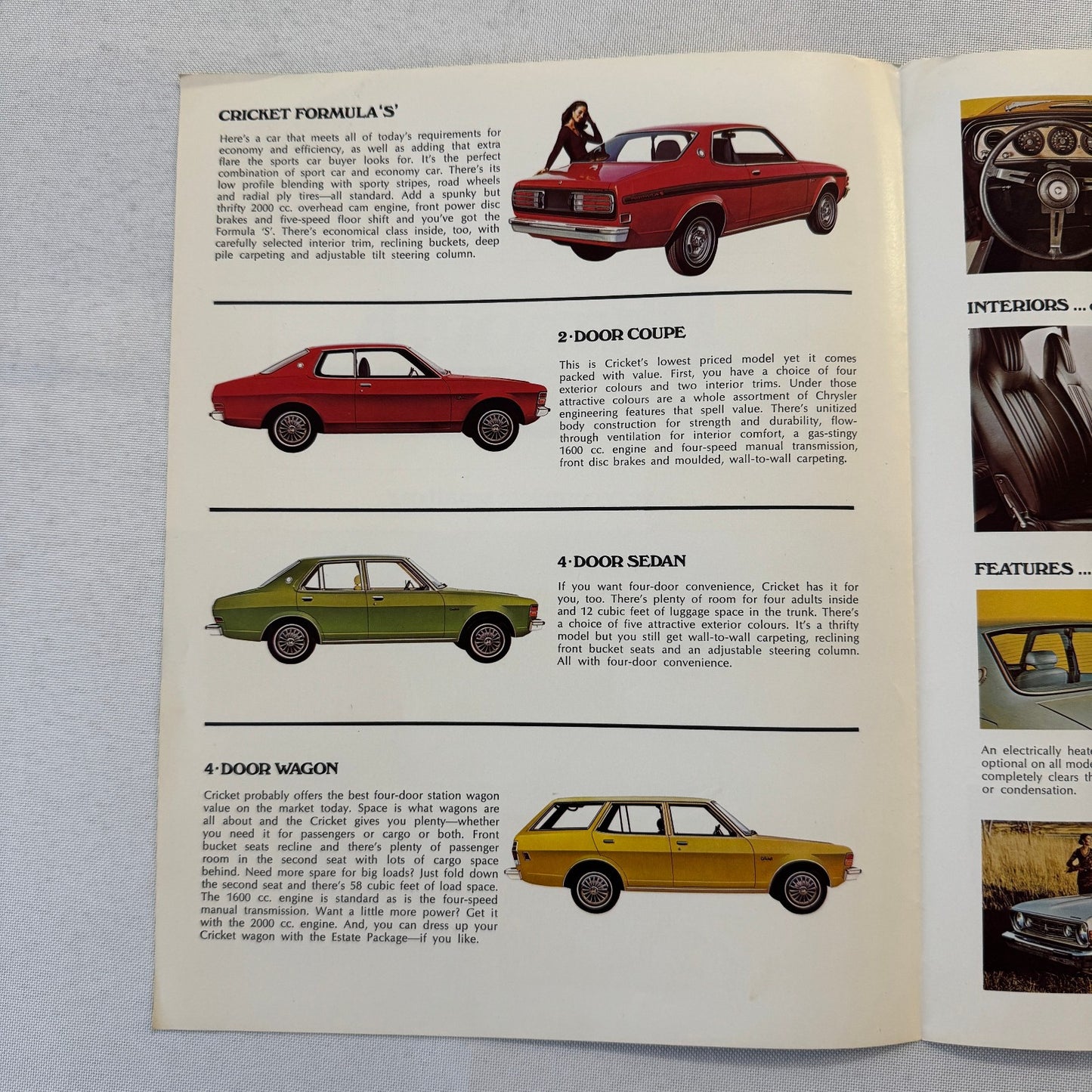 1976 Plymouth Cricket Car Sales Brochure Catalog Formula S Coupe Sedan Wagon