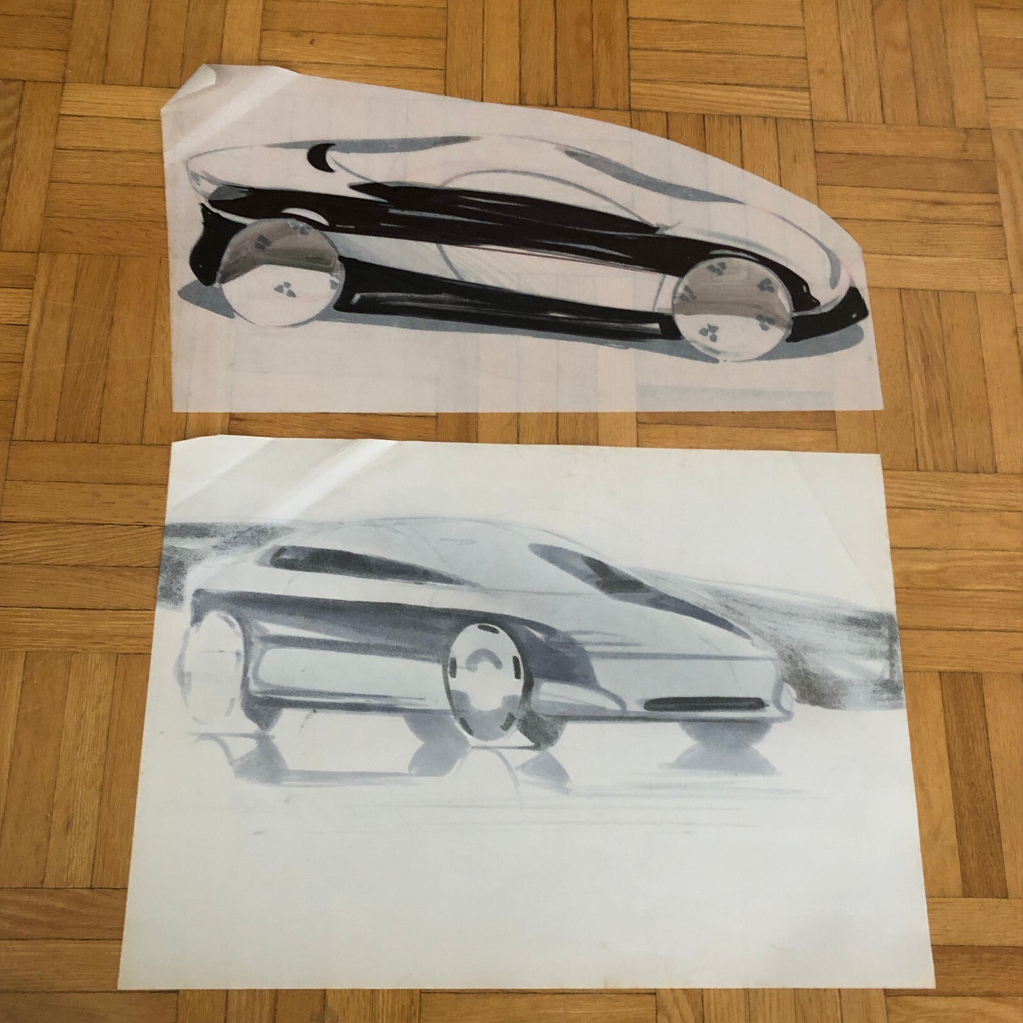 Car Styling Concept Illustration Art Drawing Sketch Vintage Lot of 2