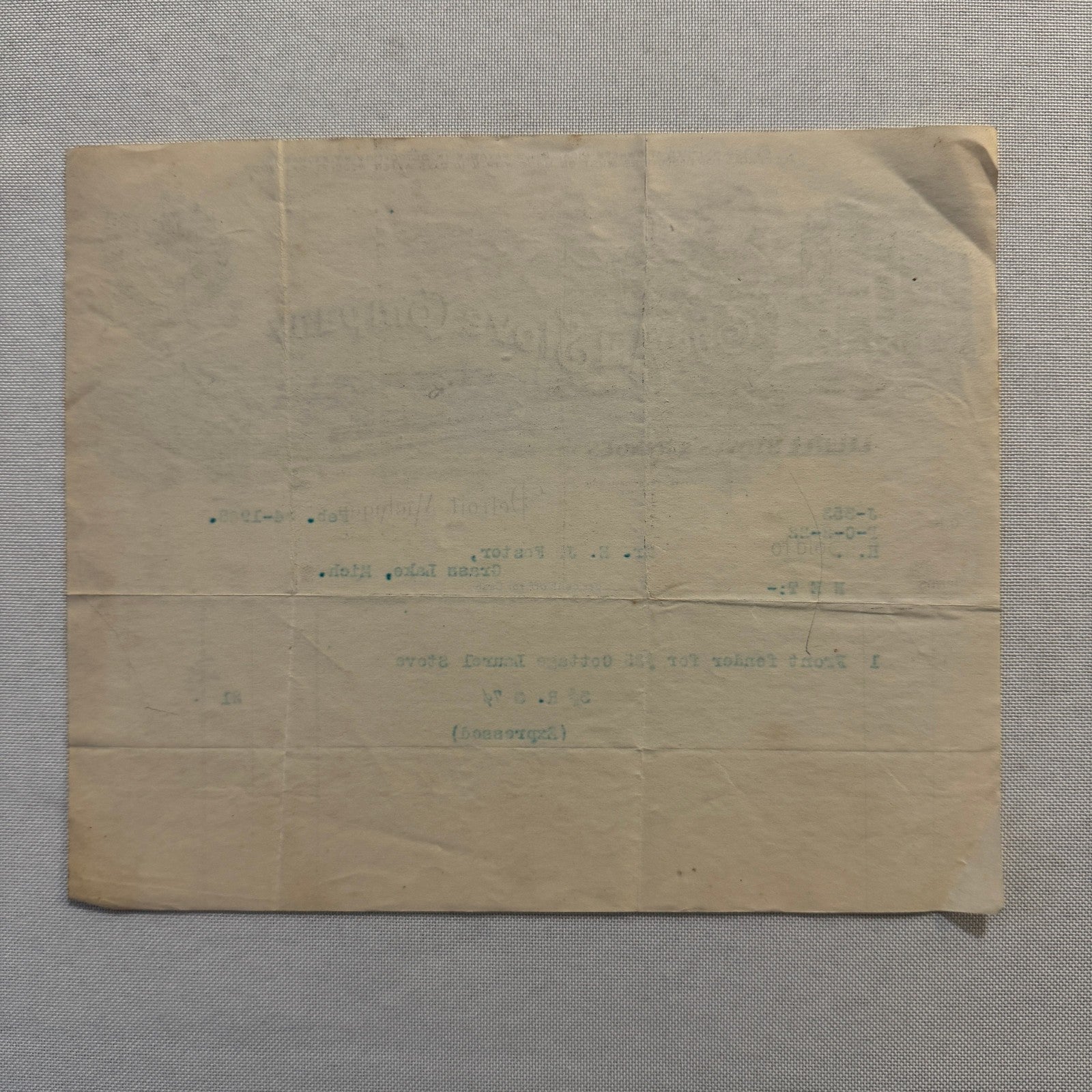 Art Stove Company Laurel Letterhead Invoice Document 1908 Detroit Michigan