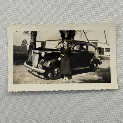 Vintage Car Automobile Snapshot Photo Photograph Woman with Car DS24 Quebec