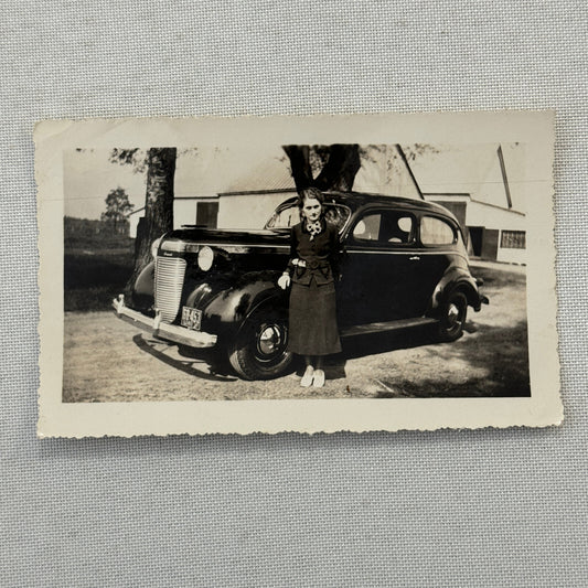 Vintage Car Automobile Snapshot Photo Photograph Woman with Car DS24 Quebec
