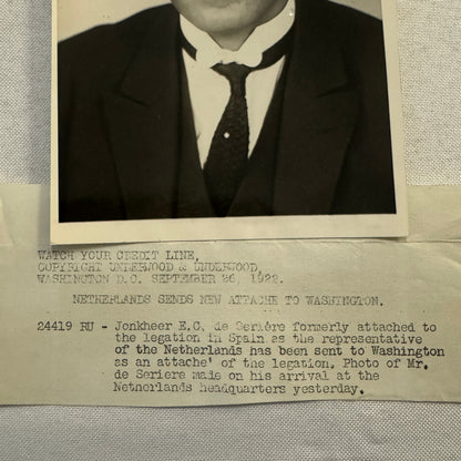 Dutch Netherlands Ambassador Attache to Washington Press Photo Photograph 1922