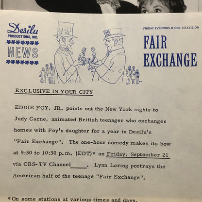 Desilu Studios Vintage Television Press Photo Fair Exchange Judy Carne Eddie Foy