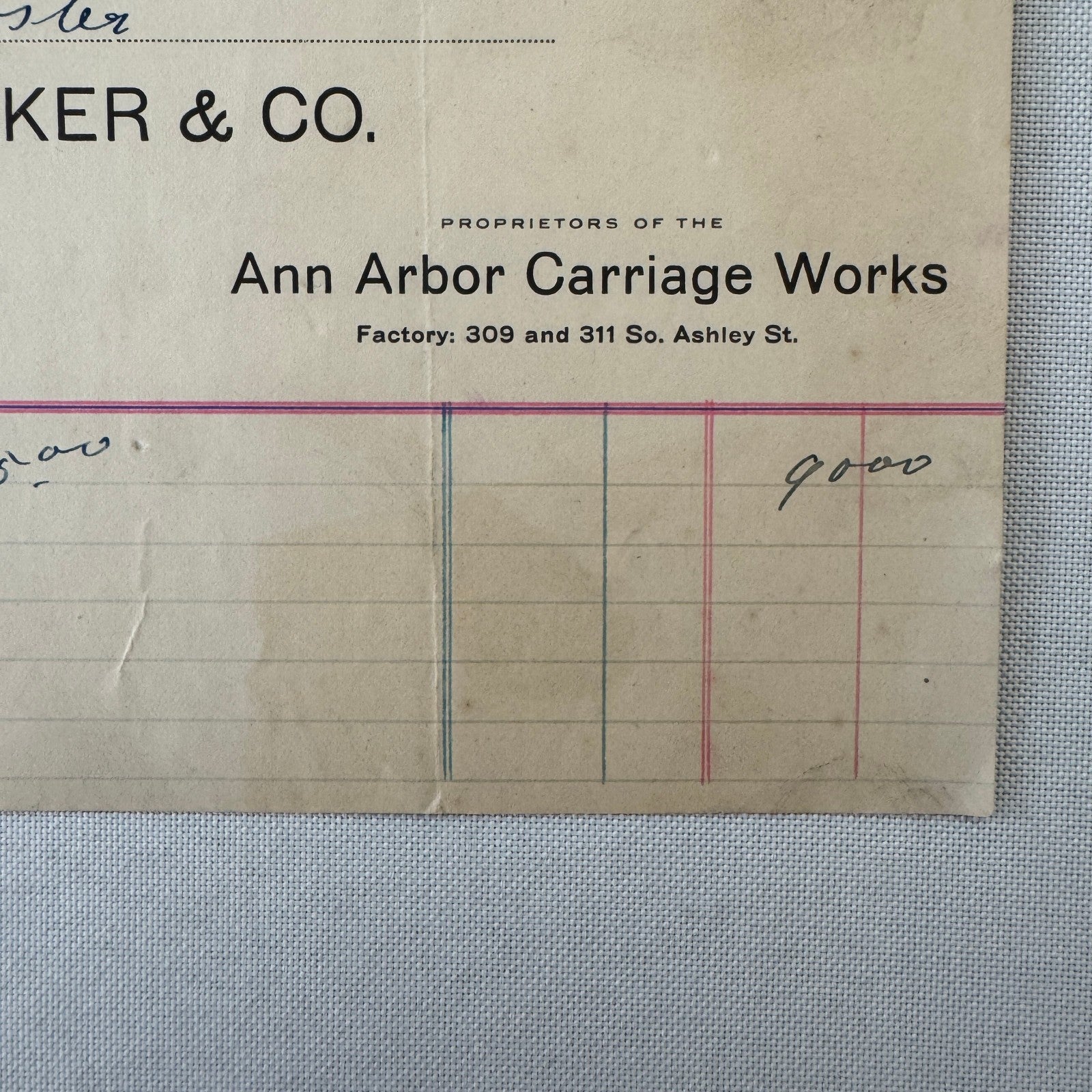 Walker and Company Receipt Letterhead Document 1908 Carriage Sleigh Ann Arbor MI