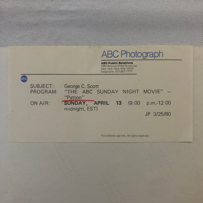 Patton Movie Film ABC Television Photo Photograph George C Scott George S Patton