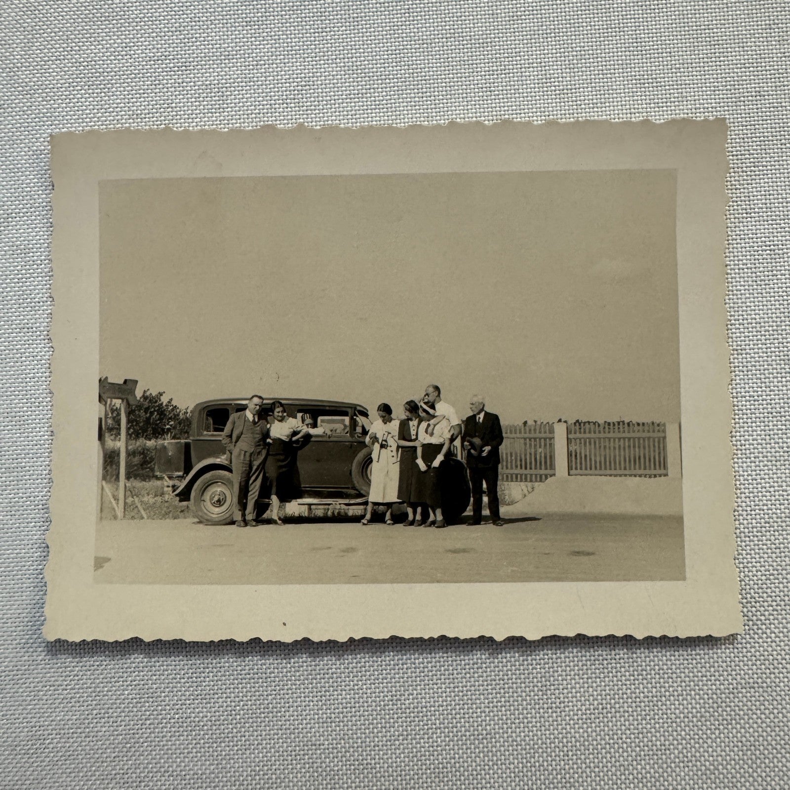 Vintage Photograph Photo Print People with Car Automobile European