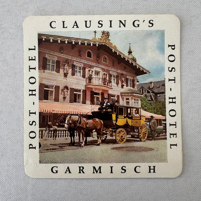 Vintage Hotel Travel Luggage Label Clausing's Post Hotel Garmisch Germany German