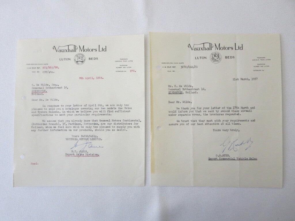 1946 - 1959 Vauxhall Car Company Letter Letterhead Document Lot of 12