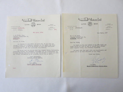 1946 - 1959 Vauxhall Car Company Letter Letterhead Document Lot of 12