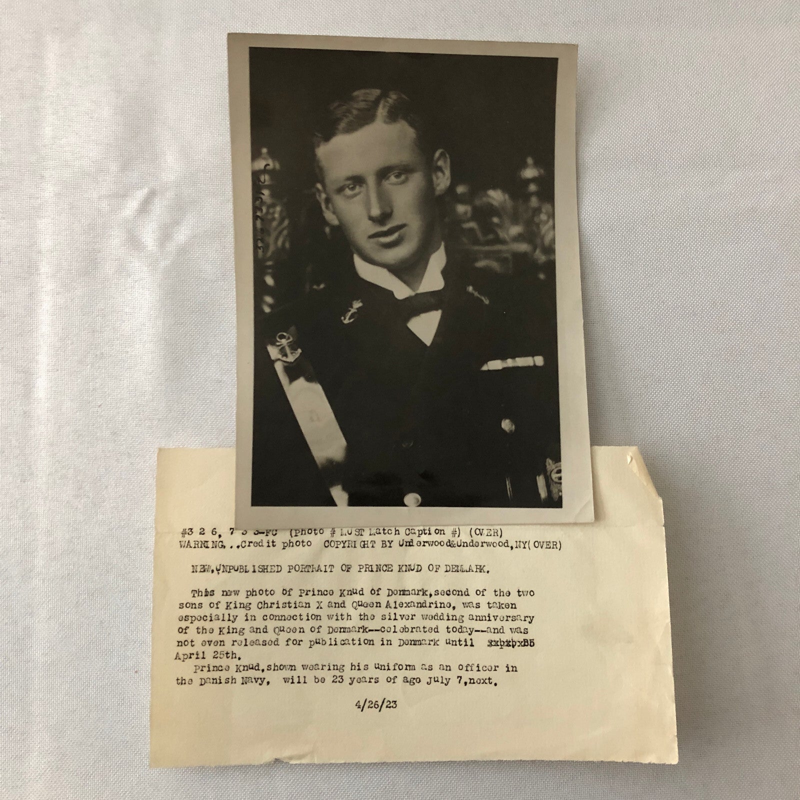 Vintage Press Photo Photograph Prince Knud of Denmark 1923