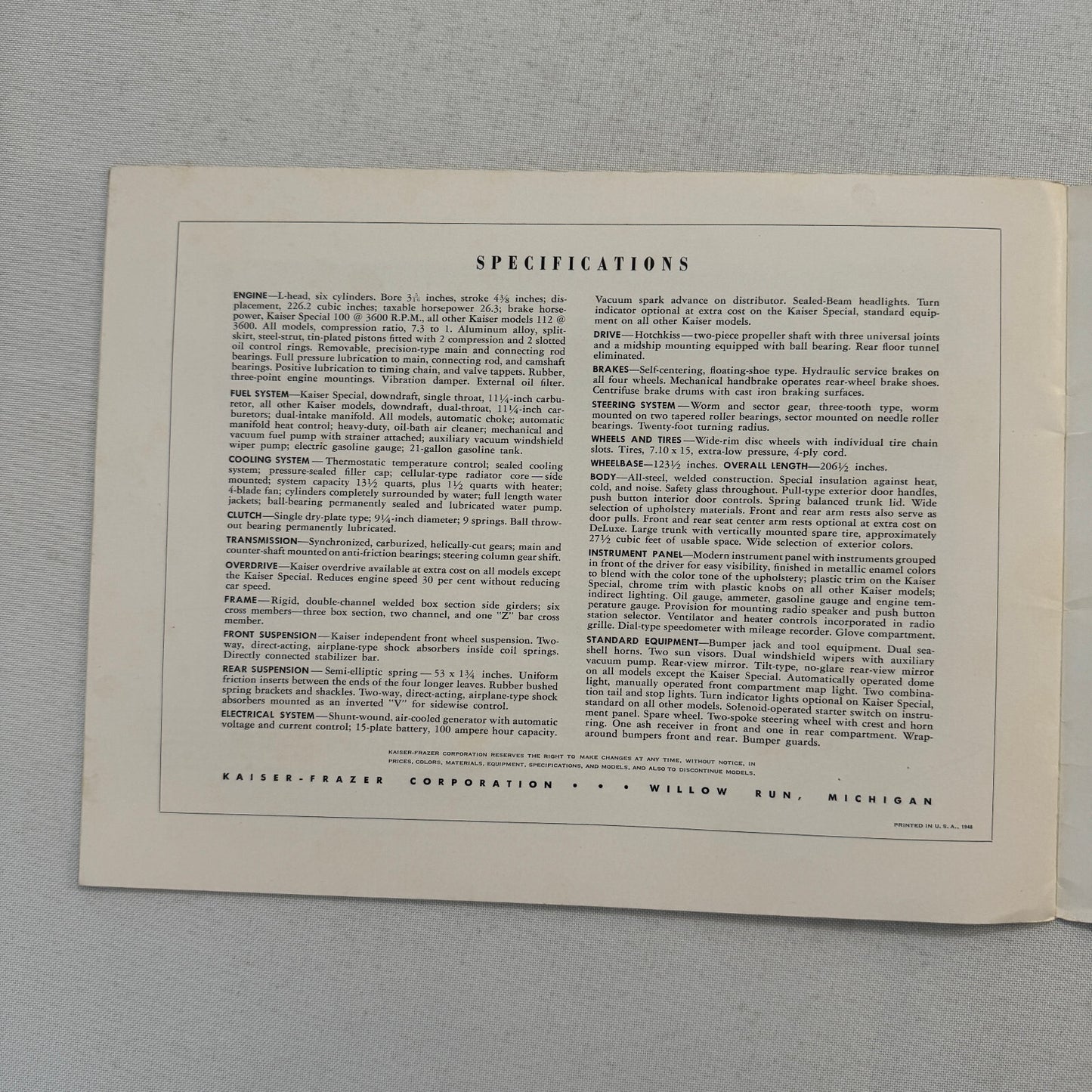 1949 Kaiser Car Sales Brochure Catalog Vintage Virginian Deluxe Special