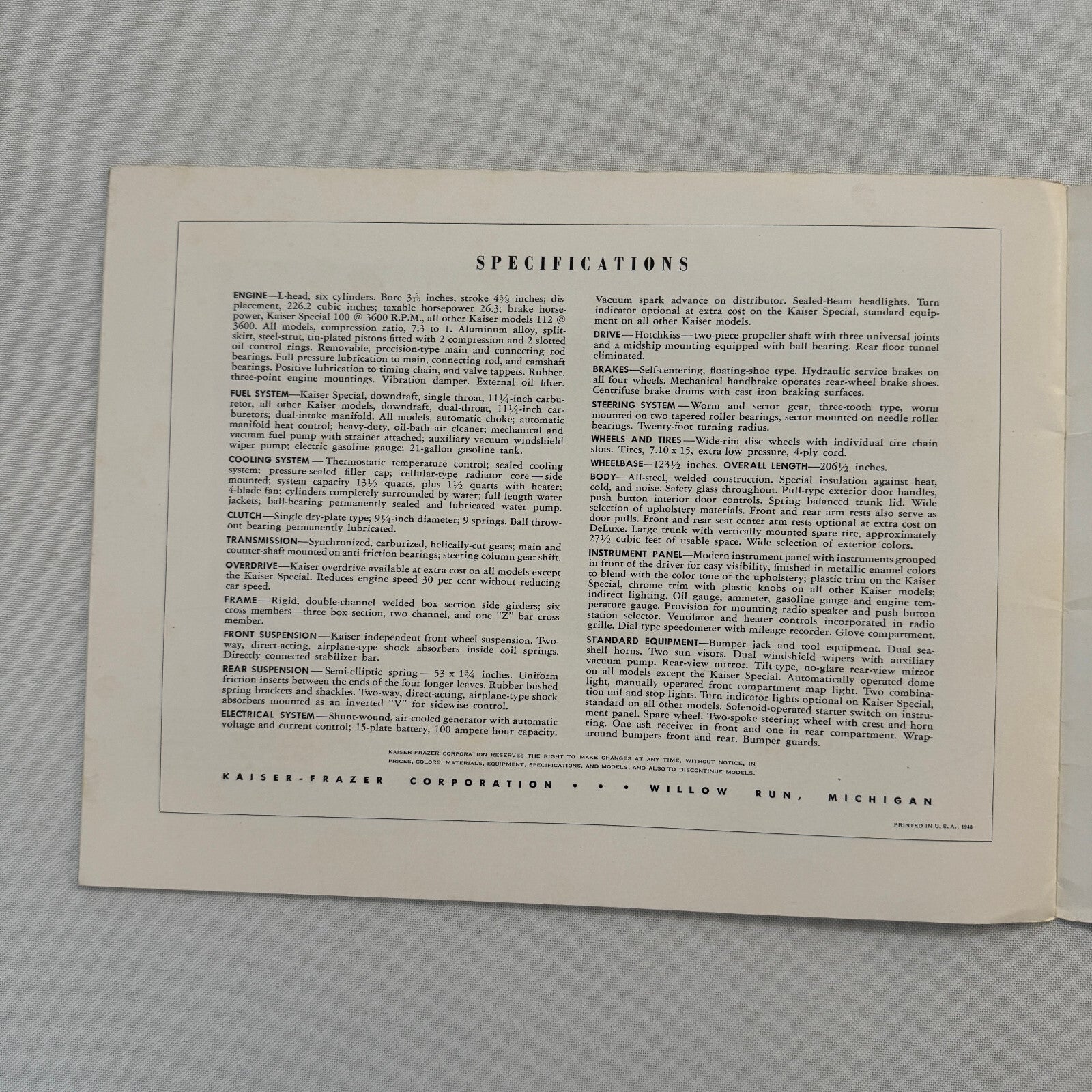 1949 Kaiser Car Sales Brochure Catalog Vintage Virginian Deluxe Special