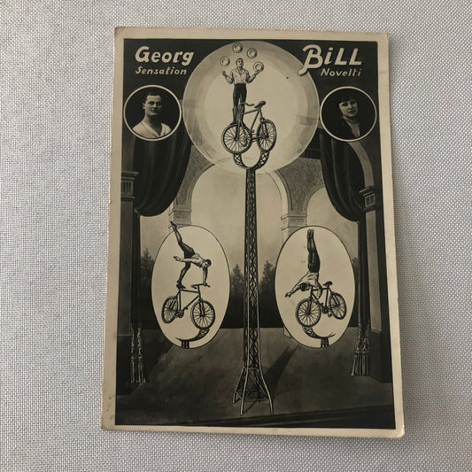 Vintage Circus Balancing Act Bicycle Bike Postcard Post Card