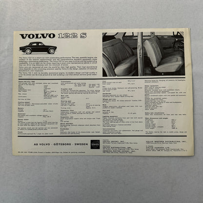 Volvo 122S Sedan Car Sales Brochure Catalog Vintage Advertising Volvo 122 S
