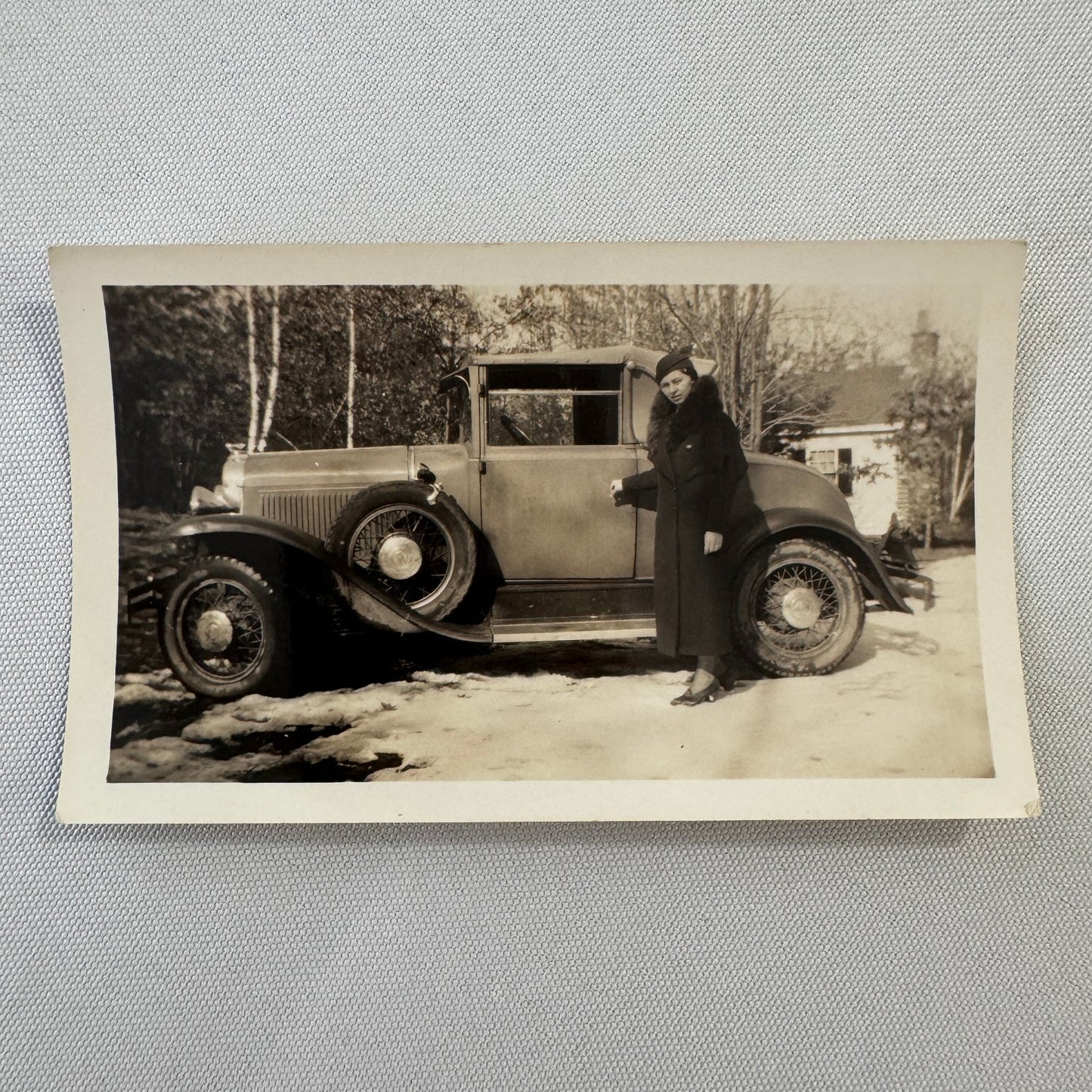 Vintage Car Automobile Photo Photograph Print Snapshot Woman with Car