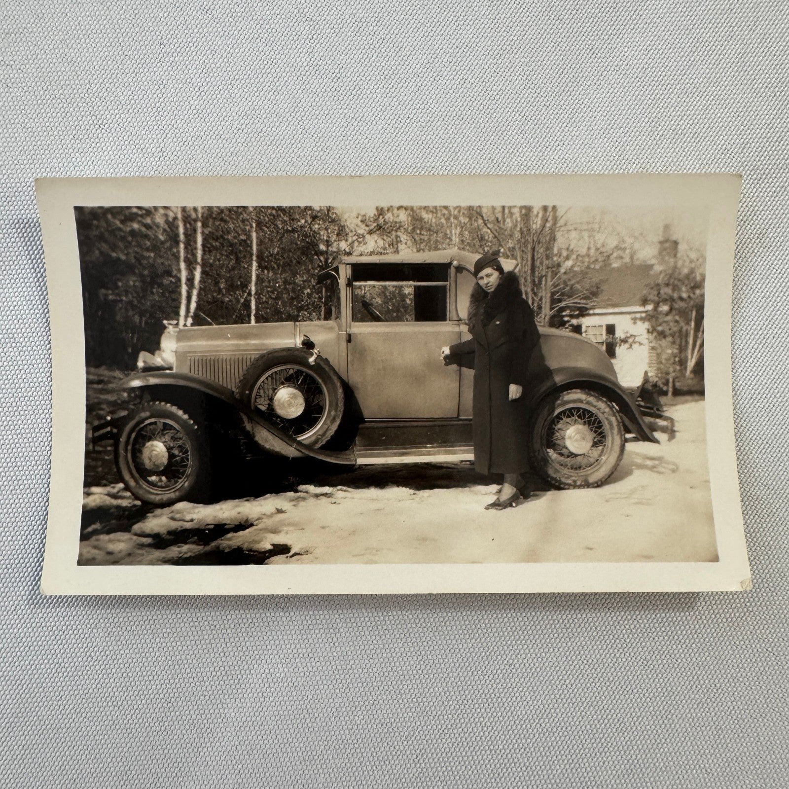Vintage Car Automobile Photo Photograph Print Snapshot Woman with Car