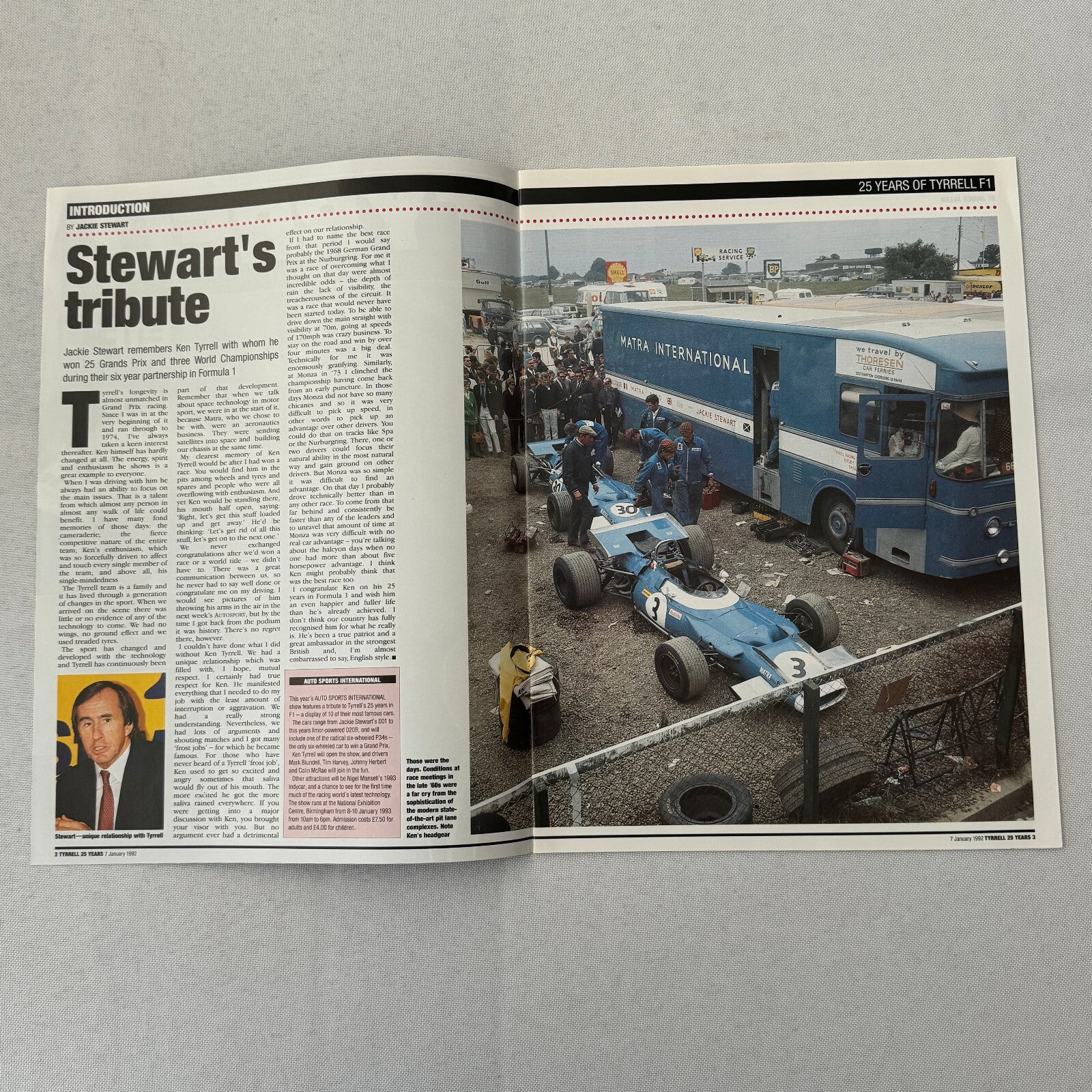 1992 Ken Tyrrell Racing Autosport Magazine Jackie Stewart ELF Ford Race Cars