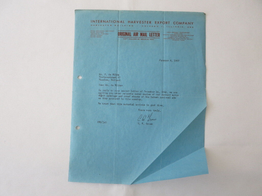 1946 - 1947 International Harvester Export Letter Letterhead Document Lot of 4