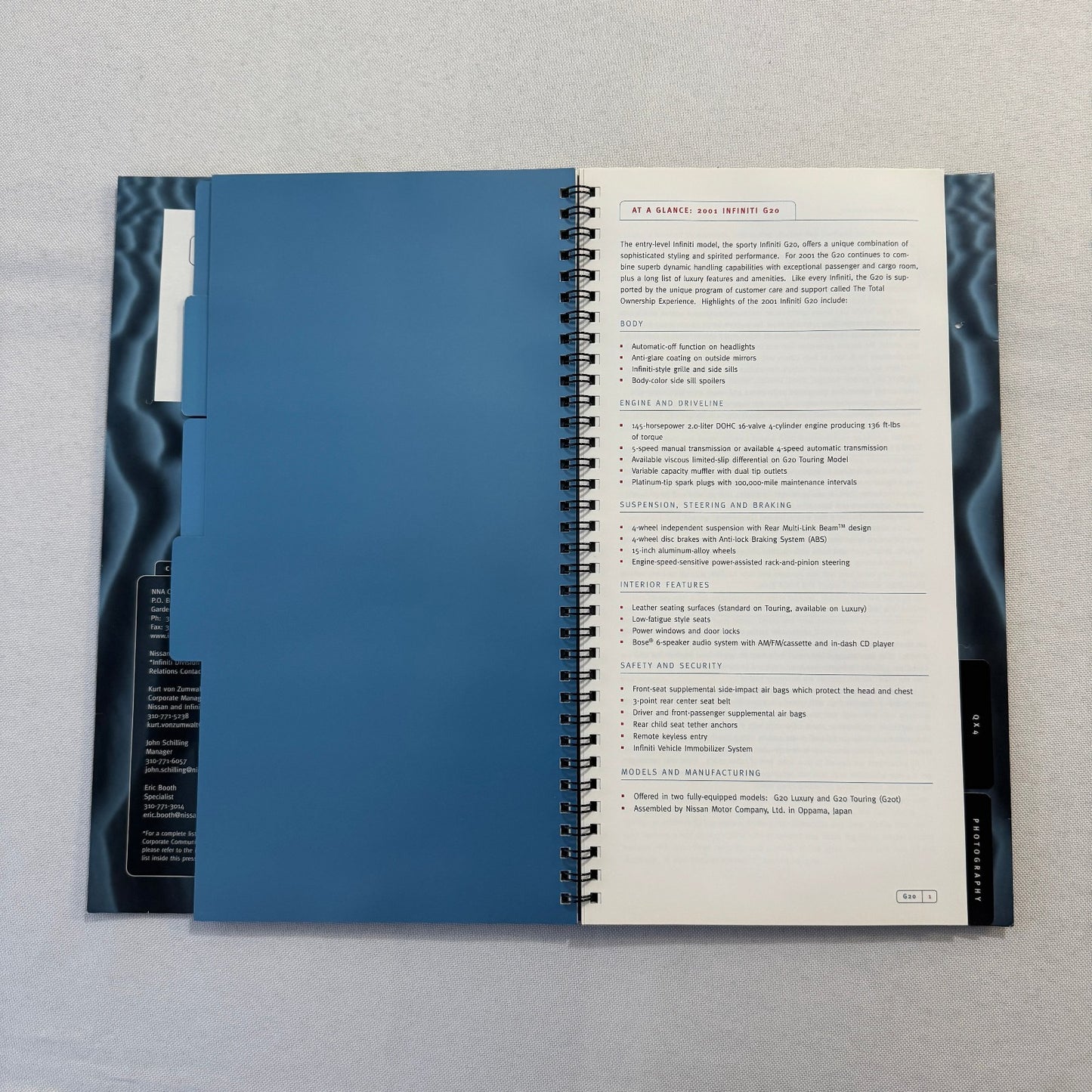 2001 Infiniti Car Press Kit Brochure Q45 I30 G20 QX4 Photo CD 35mm Slides