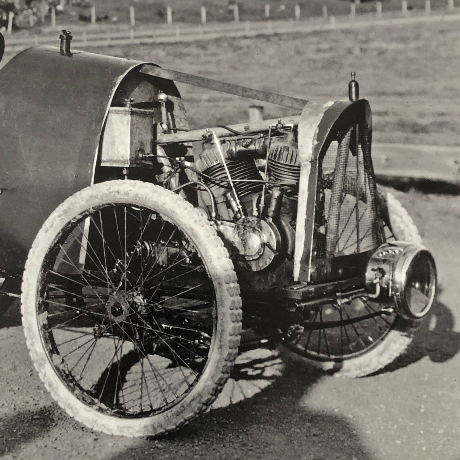 Vintage Early Antique Racing Car with Driver Photo Photograph - Modern Print 