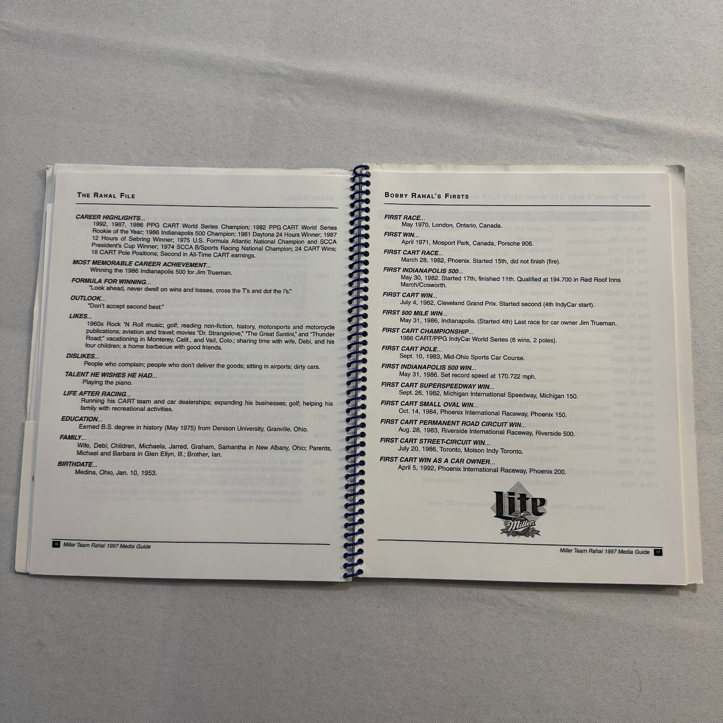 1997 CART Racing Bobby Rahal Miller Racing Press Kit Media Guide Bryan Herta +