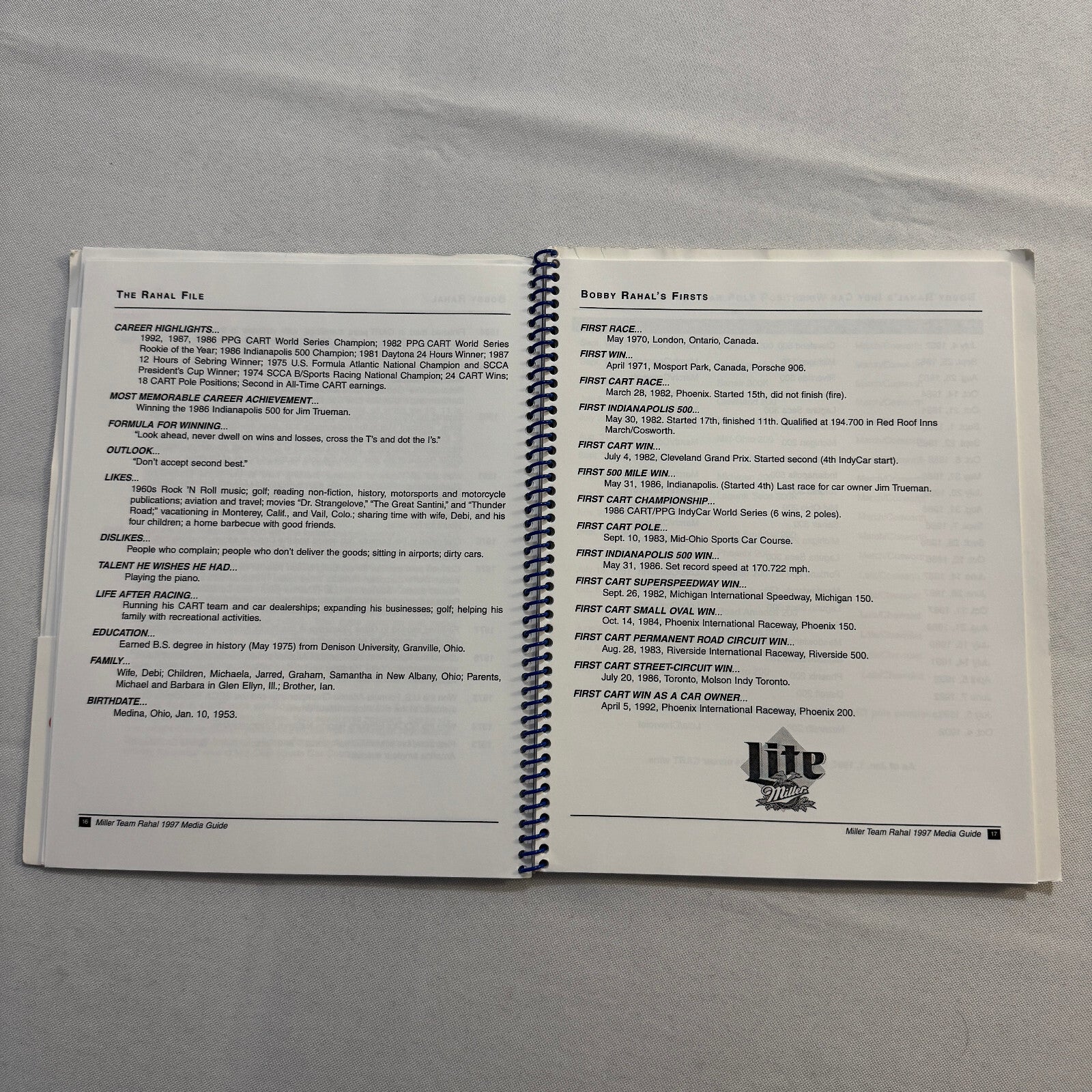 1997 CART Racing Bobby Rahal Miller Racing Press Kit Media Guide Bryan Herta +