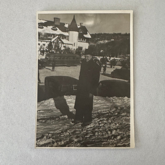 Vintage Photo Photograph Print Man Early Bus Winter Scene