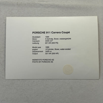 1999 Porsche 911 Carrera Coupe Factory Press Photo Photograph