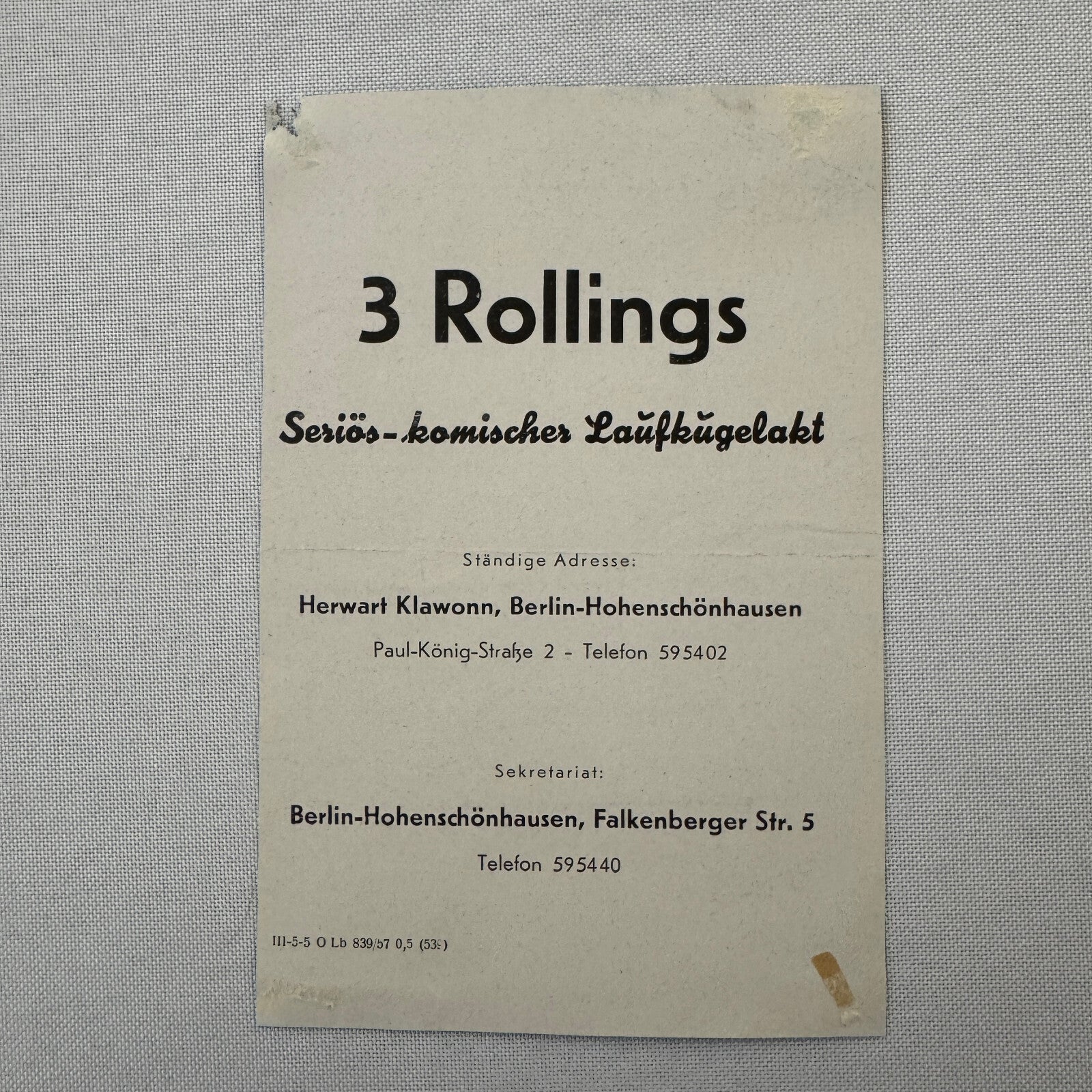 Circus Advertising Flyer Balancing Act 3 Rollings Vintage