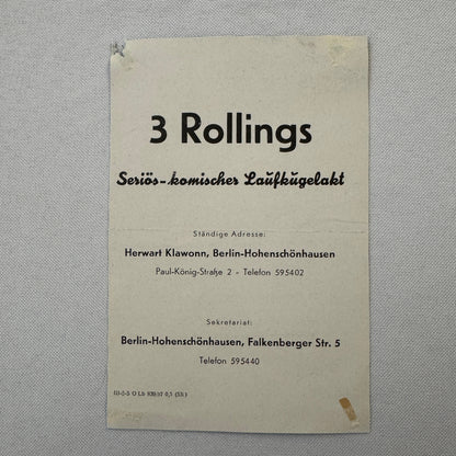 Circus Advertising Flyer Balancing Act 3 Rollings Vintage