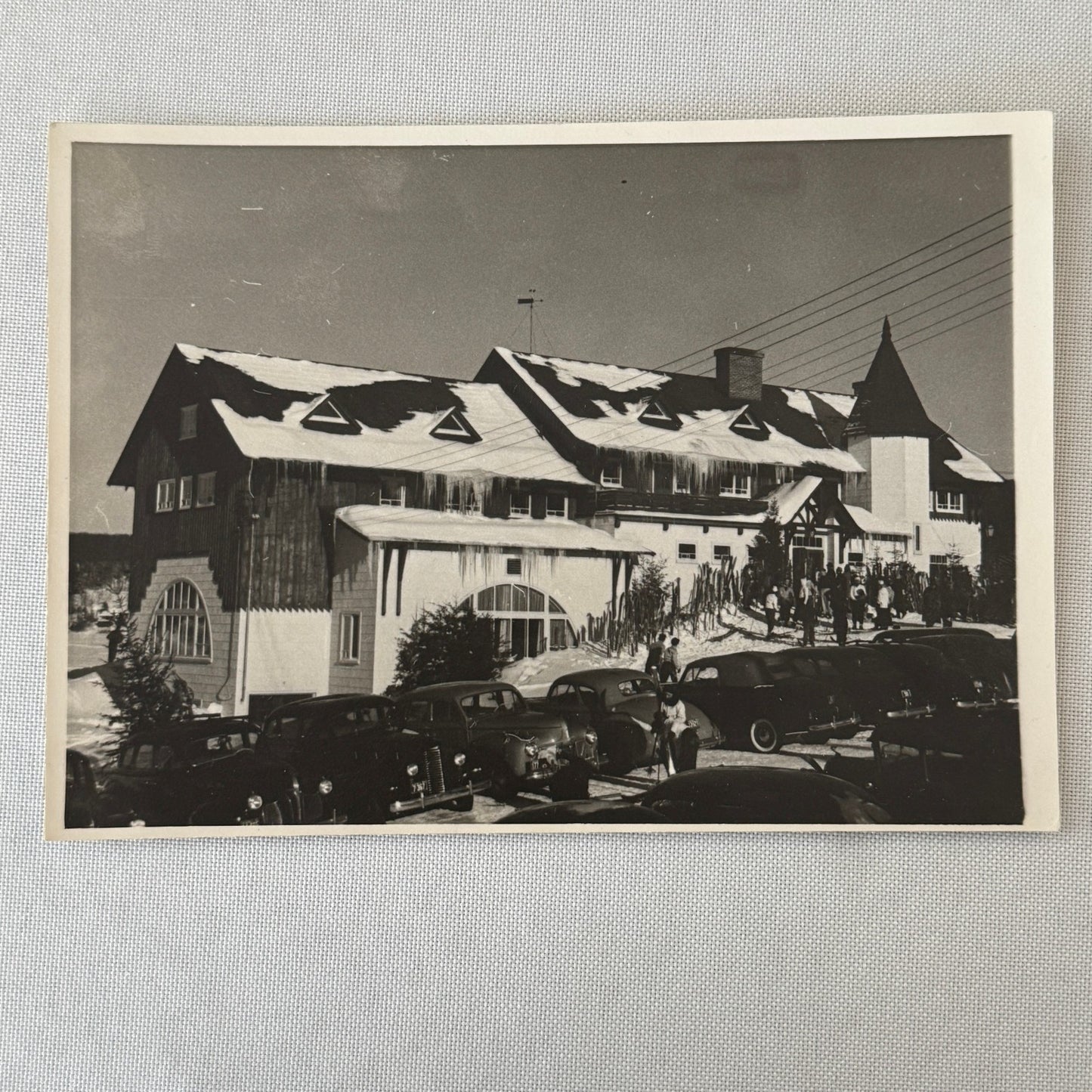 Vintage Photo Photograph Print Automobile Car Winter Scene Building